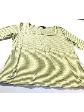 Halogen Womens Square Neck Knit Top Green and White Stripe Size 1 L NWT